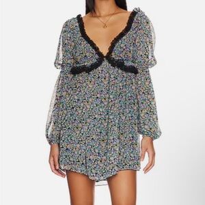 Free People pennie Floral V-Neck Mini Dress size large NWT